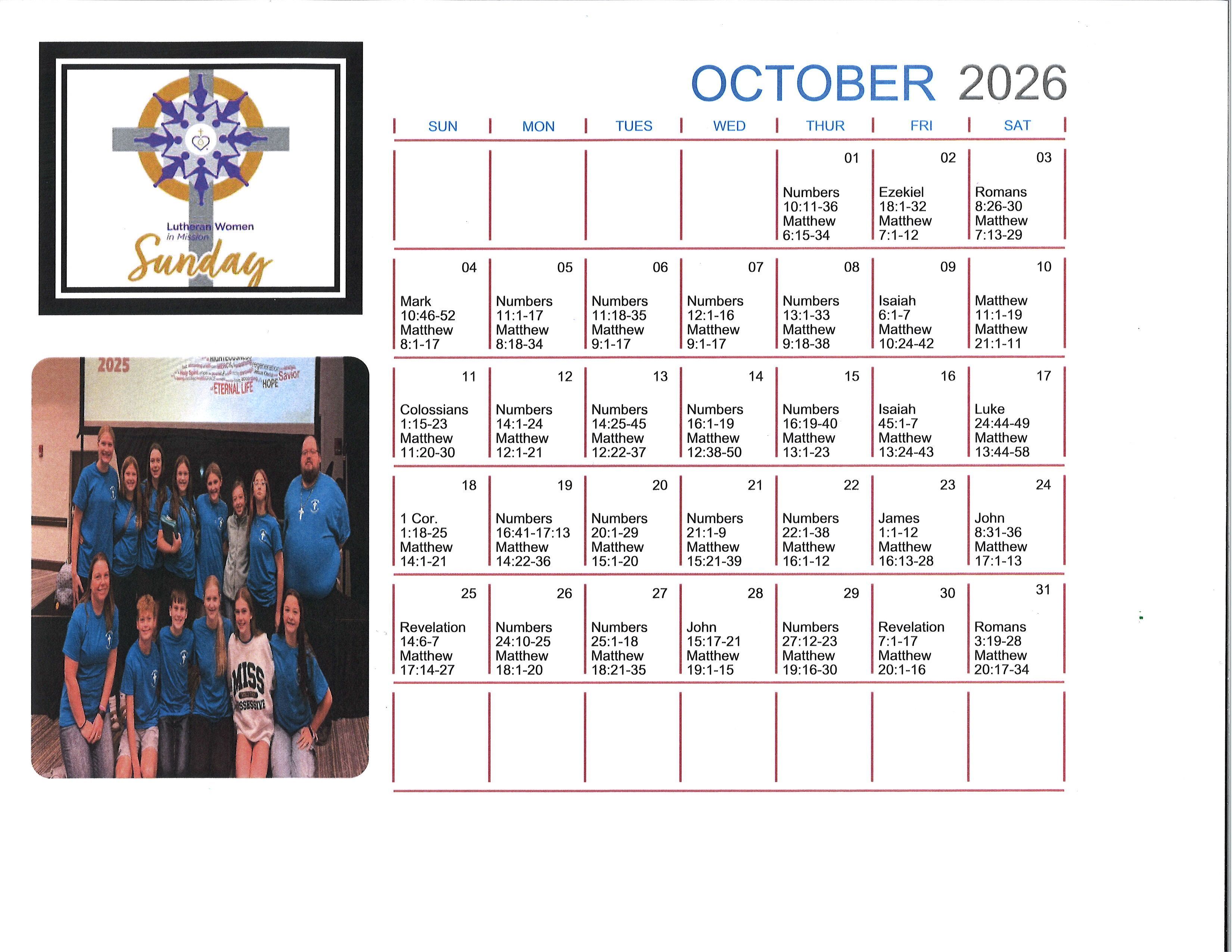 October Scripture Calendar